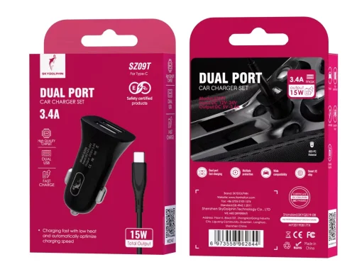 Автомобильное зарядное устройство для SkyDolphin SZ09T (2USB, 3.4A) Black (AZP-000110) + кабель Type-C